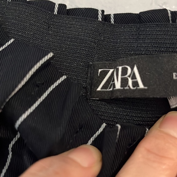 ZARA Striped Wide Leg Trouser Navy Blue - Picture 2 of 5